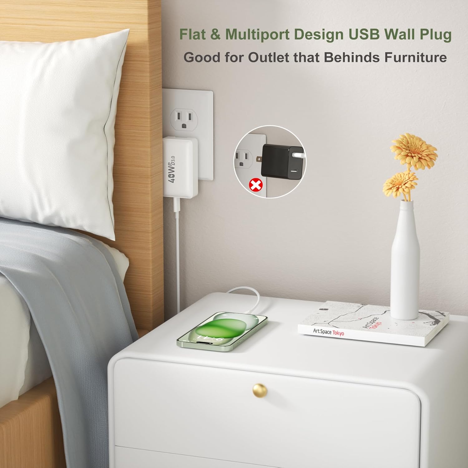 Flat USB C Wall Charger, OKRAY 3-Pack 40W 4-Port PD3.0&QC3.0 Fast Charging Blocks Slim USB A+USB C Charger Multiport Power Adapter Foldable Plug for iPhone 17 16 15 14 13 12 Pro, iPad, AirPods, iwatch - Image 2