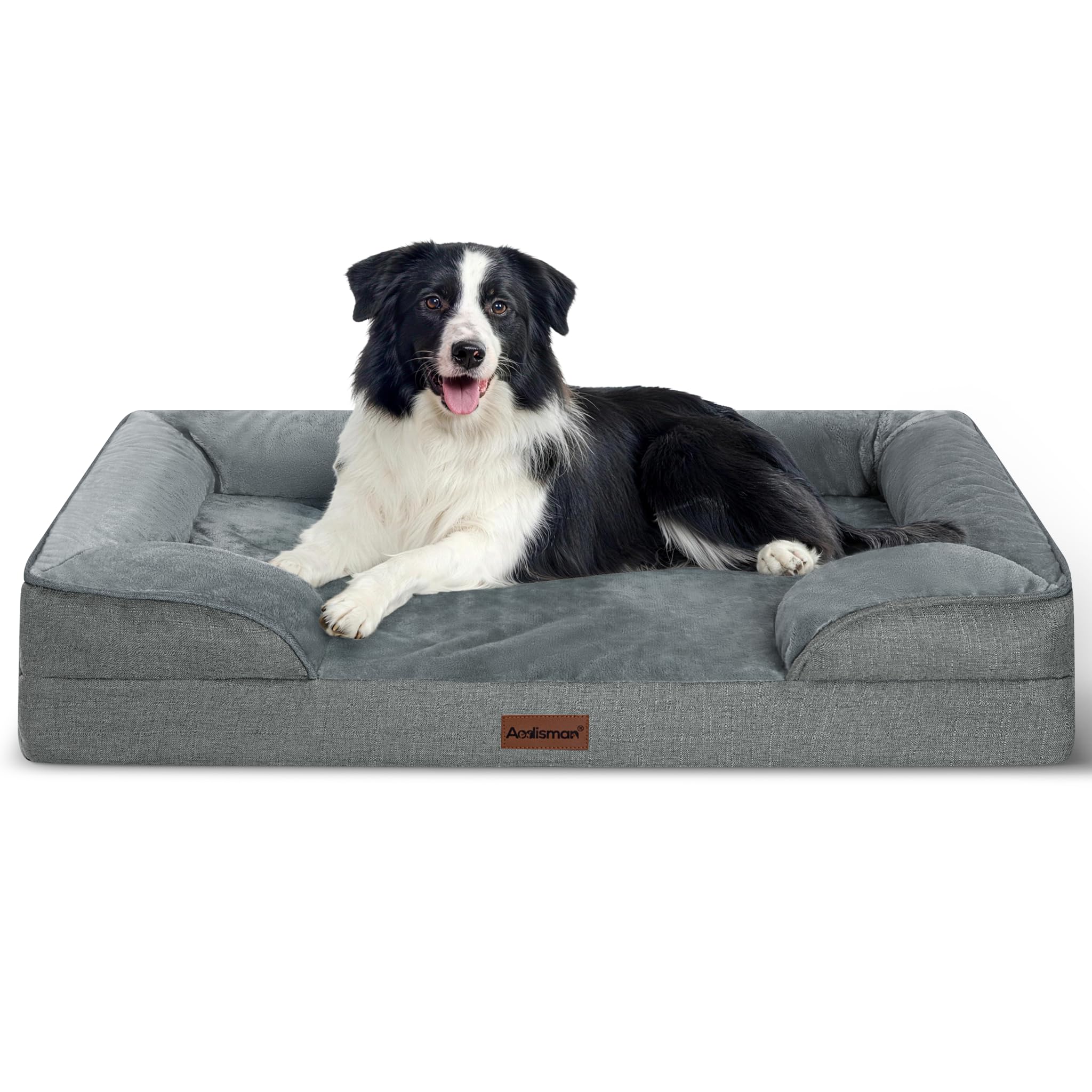 aodisman Orthopedic Dog Beds for Large Sized Dogs, Waterproof Memory Foam Big Size Pet Bed with Sides,Comfort Thick Egg-Crate Foam,Dog Couch Bed,Washable Cover & Non-Slip Bottom,Grey