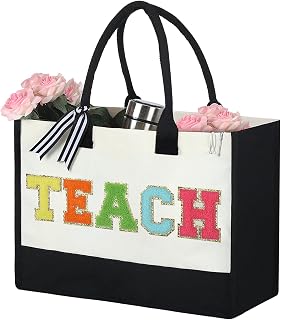 Teacher Gifts Canvas Bag Chenille Letter Patches Bag Teacher Appreciation Gifts Teacher Tote Bag