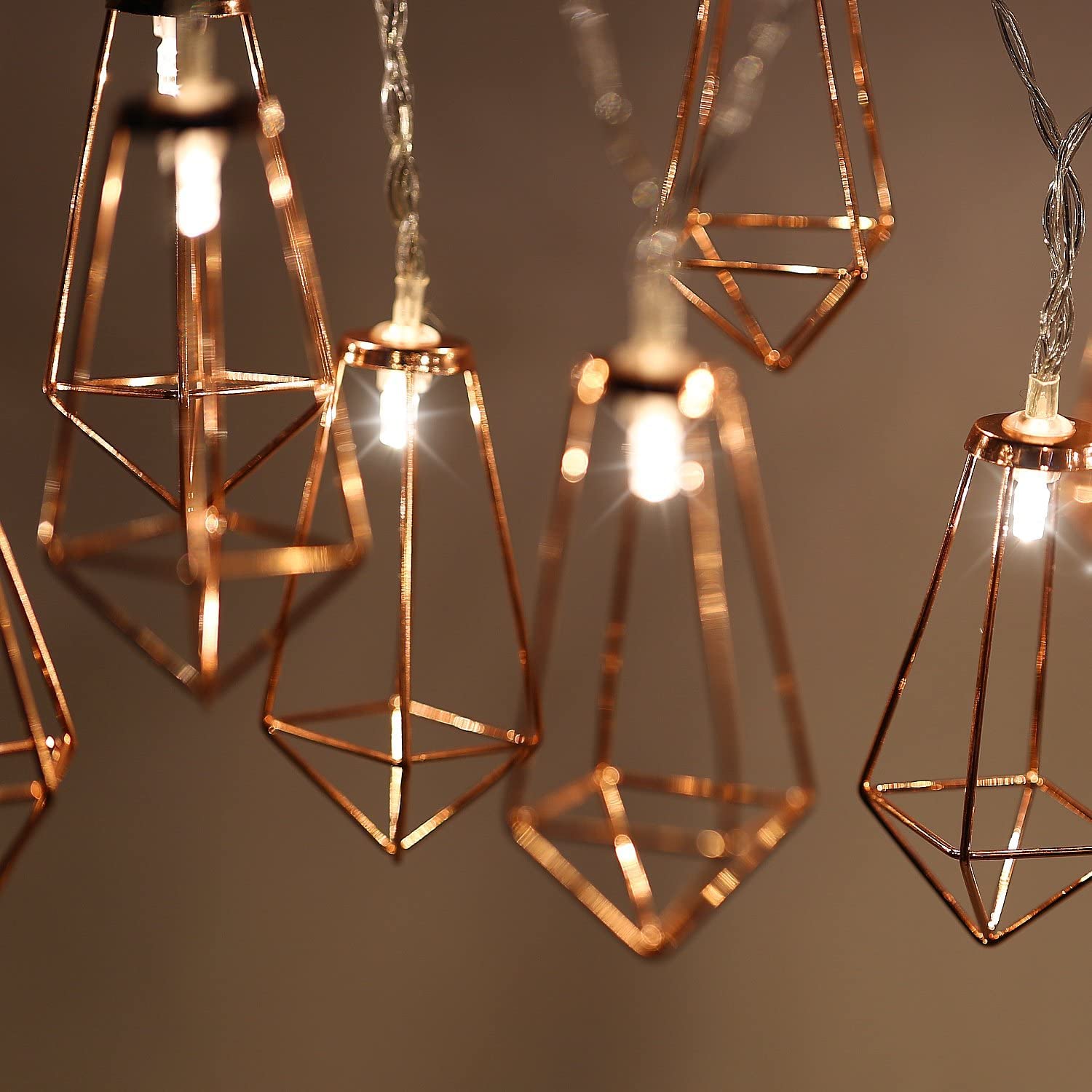 Infiprises 16 LED Geometric Diamond String Lights, 4 Meter Metal String Lights Warm White, Rose Gold Metal Lamps Decor for Indoor, Diwali Decorations, Fairy Lights, Christmas Decor, Decor Lights