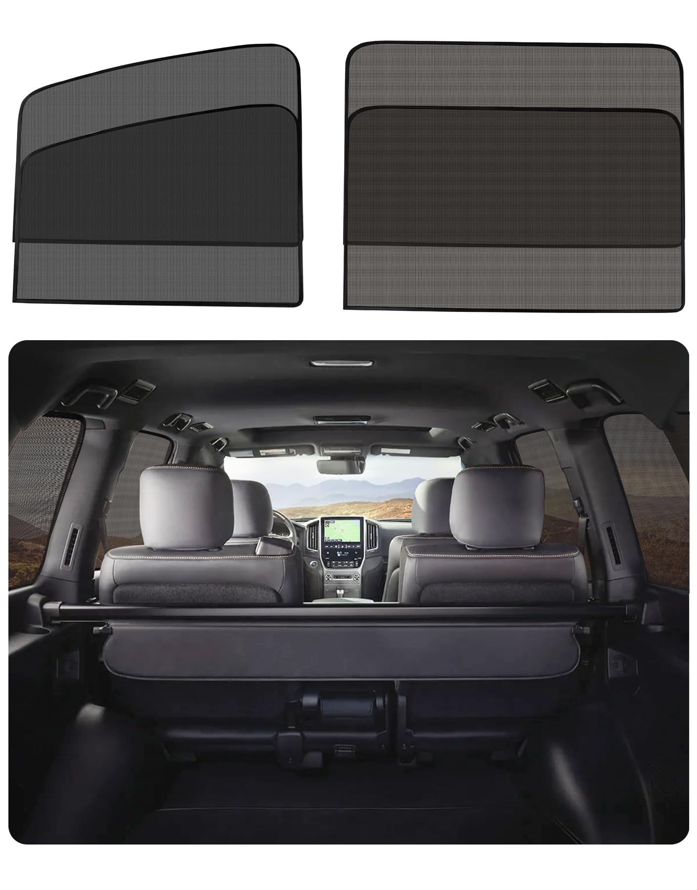 NebulaGlam 4 Unidades Parasol Magnético, Protección Solar Magnética para Automóviles, Estilo de Malla, Parasol Coche Bebe con Protección UV, para Ventana Delantera + Ventana Trasera