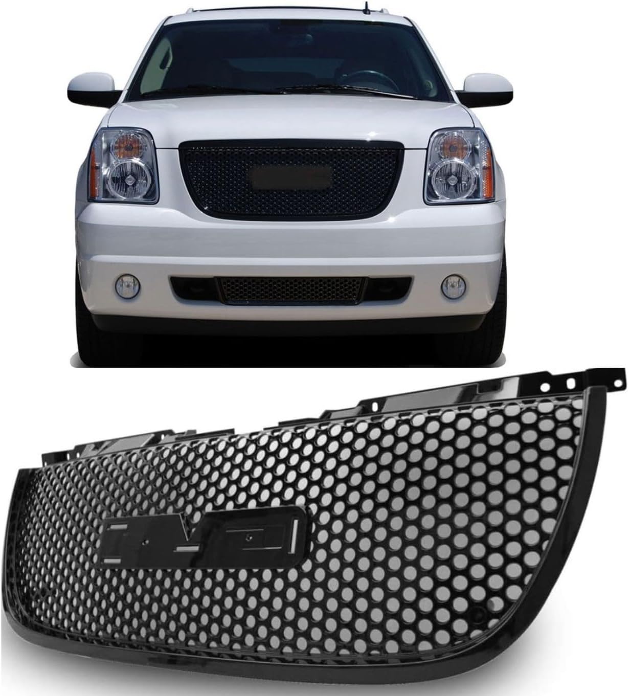 Front Grille 2007-2014 compatible wiith GMC Yukon/XL/Denali Gloss Black Mesh