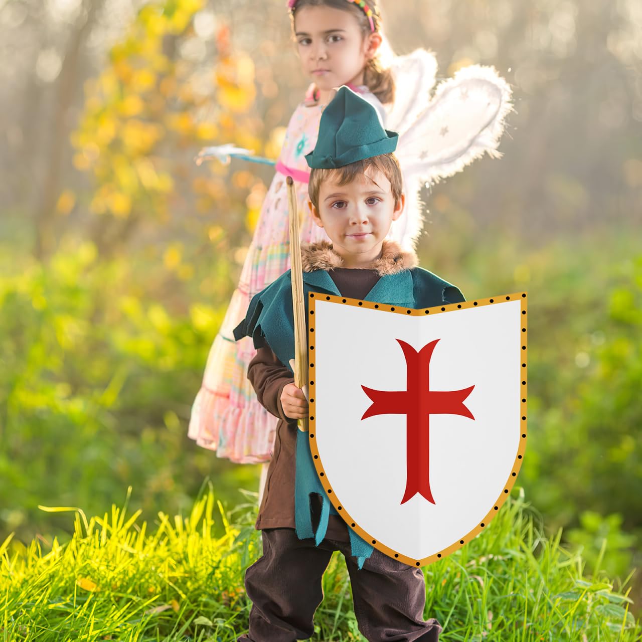 Vaguelly Diy Blanko - Panneau de cosplay léger pour enfants - Avec poignée - Pour travaux manuels, jeux de rôle - Accessoire de fête - Bouclier de protection chevalier - 40,6 x 30,5 cm