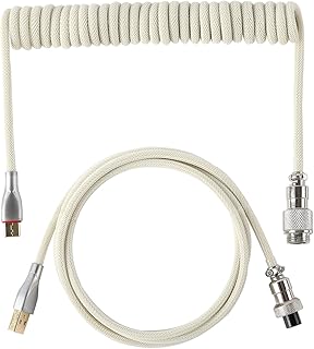 EPOMAKER Mix USB Type C Coiled Cable 1.8m, Type-C to USB A, TPU Mechanical Keyboard Cable with Detachable Aviator Connector for Gaming Keyboard (Beige)