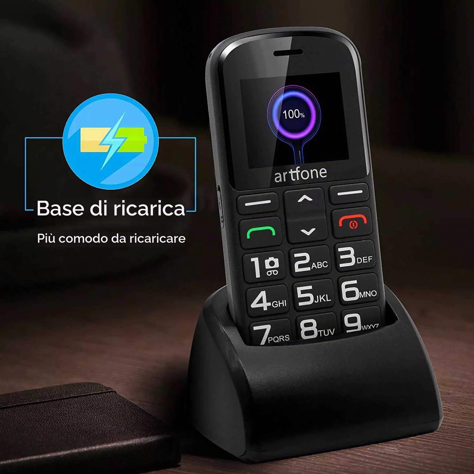 ARTFONE CS182 Telefono Anziani Tasti Grandi | Base ricarica | Funzione SOS