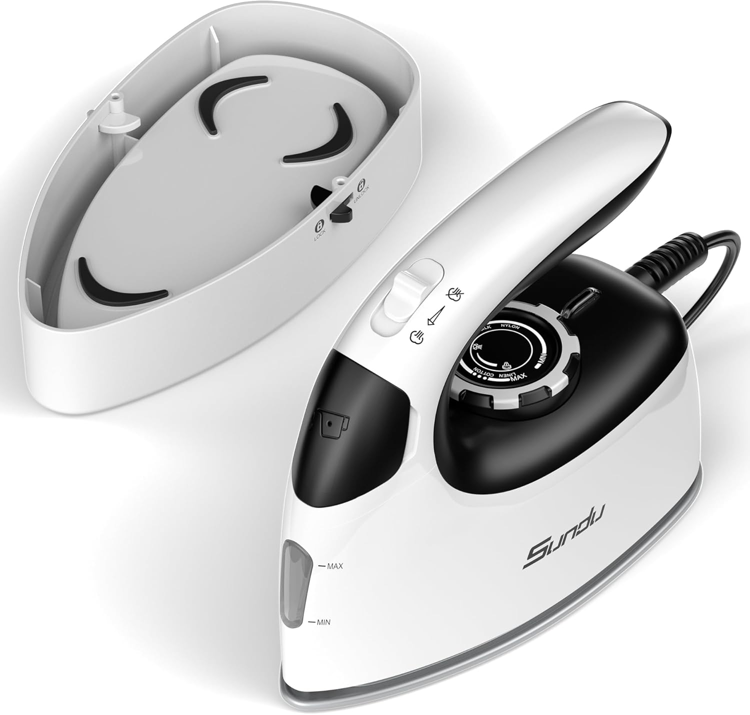 Sundu Small Iron for Clothes with Steam, Portable Non-Stick Soleplate Steamer, 300 Microsteam Holes, 90ml Water Tank