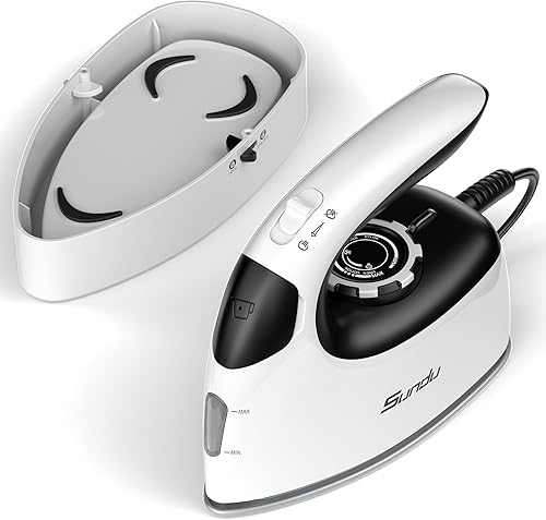 Sundu Plancha pequeña para ropa con vapor, plancha de viaje, portátil, antiadherente, suela, vaporizador para acolchar y coser, 300 agujeros de