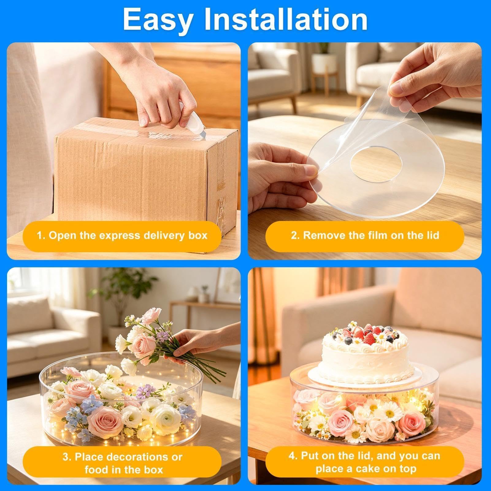 Generico Porta Torte Trasparente 4 Pezzi Trasparenti Riutilizzabili con LED