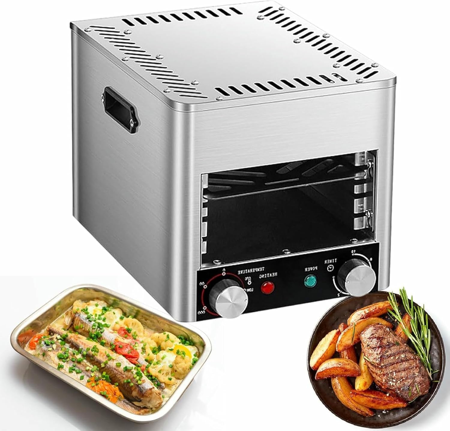 Wzglod Electric Grill Indoor Broiler, Portable BBQ Table Top Steak Searer, Stainless Steel 1470℉ Small Camping Oven Steak Cooker Machine for Meat Burger Pizza