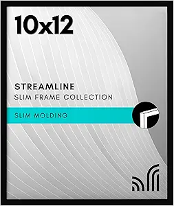 Americanflat 10x12 Picture Frame with Shatter-Resistant Glass - Streamline Collection - Thin Border Photo Frame for Tabletop and Wall Display - Hanging Hardware and Easel Stand Included - Black