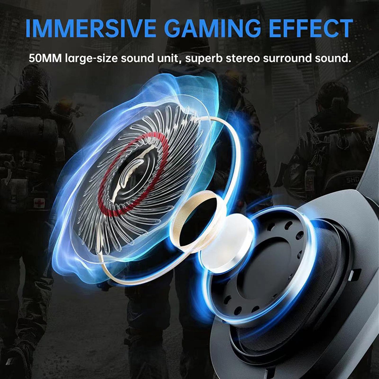 Cuffie da Gioco Wireless 5.2 Cuffie Stereo, Illuminazione RGB Multifunzione, Cancellazione del Rumore, Microfono Staccabile per Computer Portatili Giochi per PC ()