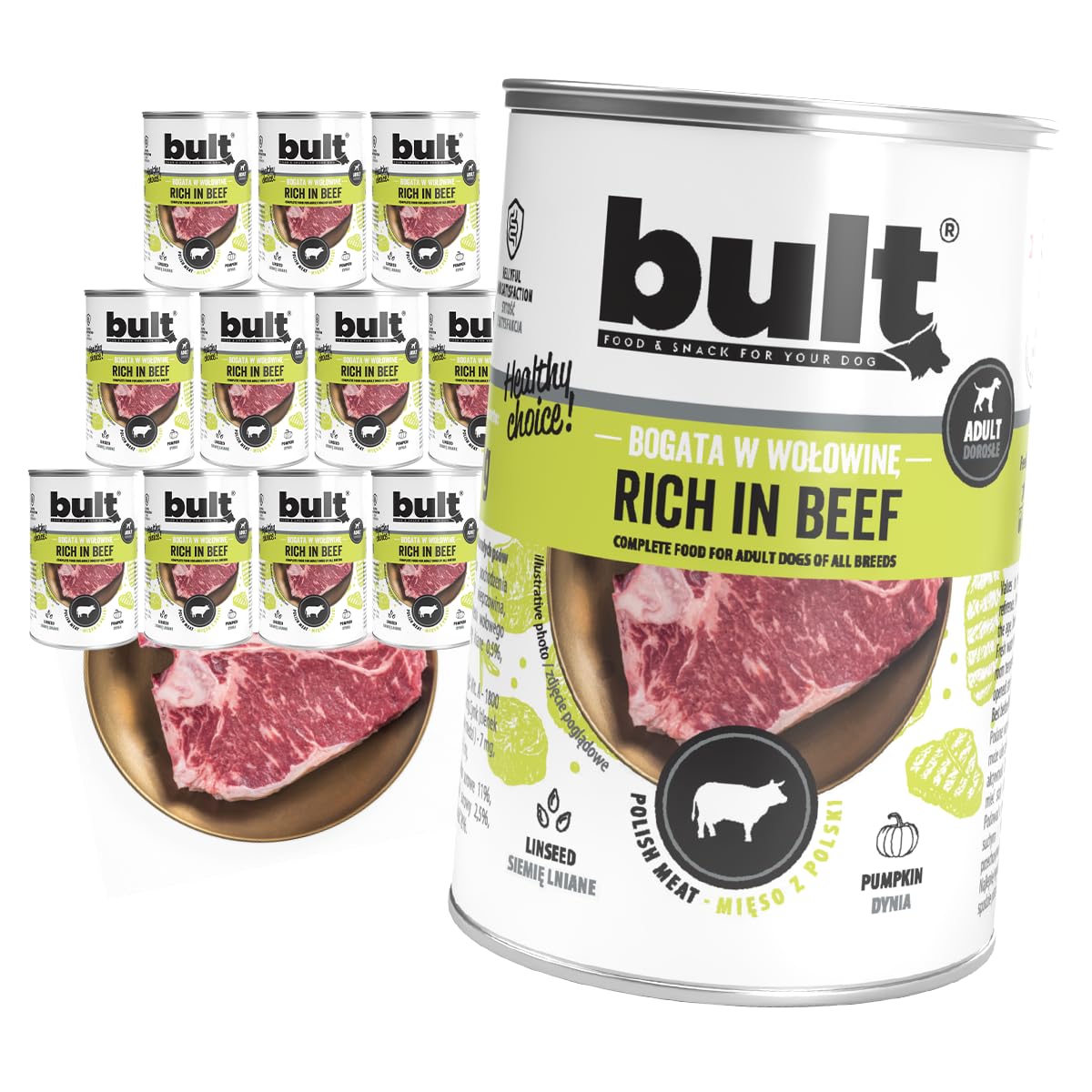 BULT Natürliches Nassfutter für Hunde,Hundefutter Nass, Rind | Hund Rindfleisch, 400 g, für alle Altersgruppen, Pastete, ohne künstliche Farb- und Konservierungsstoffe, 12 Stück