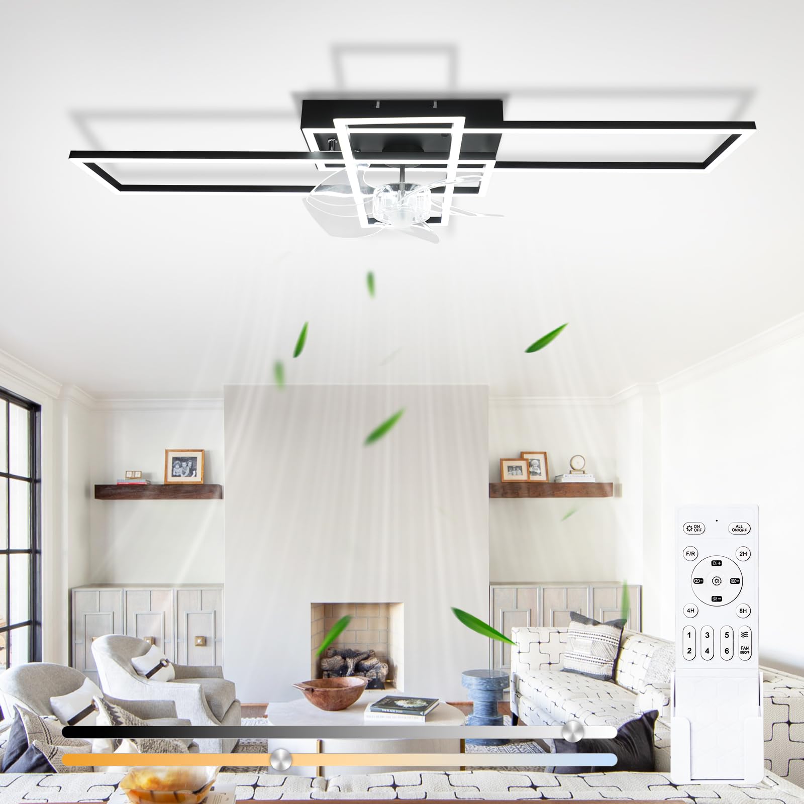 Homefire Lámpara de techo moderna con ventilador de 94cm - Ventilador de | techo con luz, 6 velocidades, LED, regulable, con mando a distancia y temporizador para salón, comedor y dormitorio