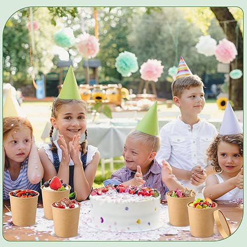 Miniatura 6 de meekoo 100 recipientes de papel de helado para sopa con tapas de 16 onzas, vasos desechables de papel kraft para alimentos, almacenamiento de