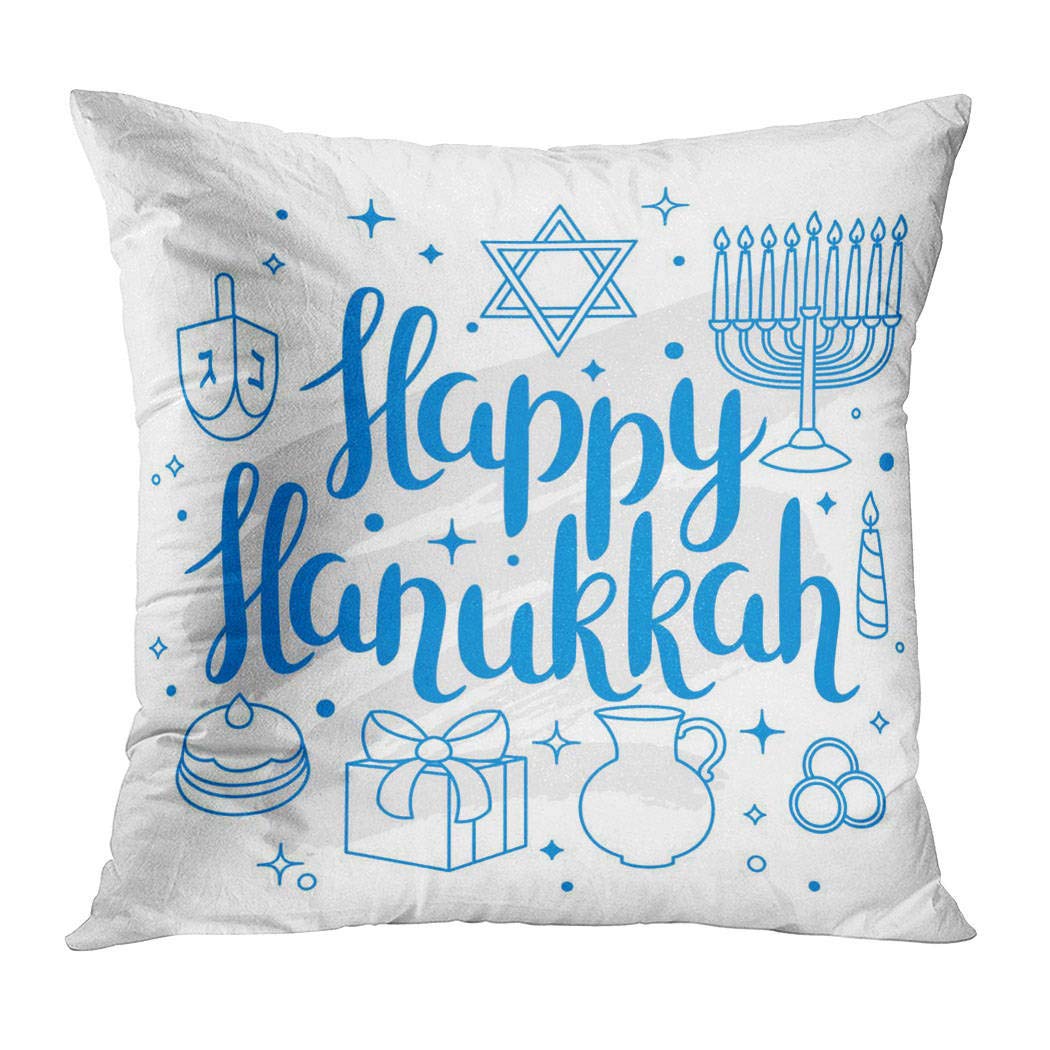 Moladika Throw Pillow Cover Square 18 x 18 Inch Happy Celebration Holiday Objects Cushion Home Decor Living Room Sofa Bedroom Office Polyester Pillowcase