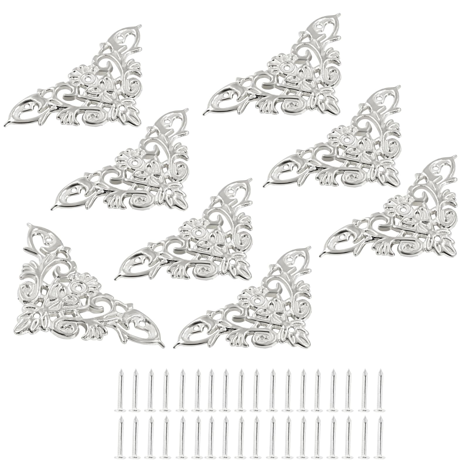 Unlorspy 8 Pcs Vintage Style Corner Protectors,Triangle Furniture Decorative Edge Cover, Antique Zinc Alloy Carved Corner Cover with Mounting Screws