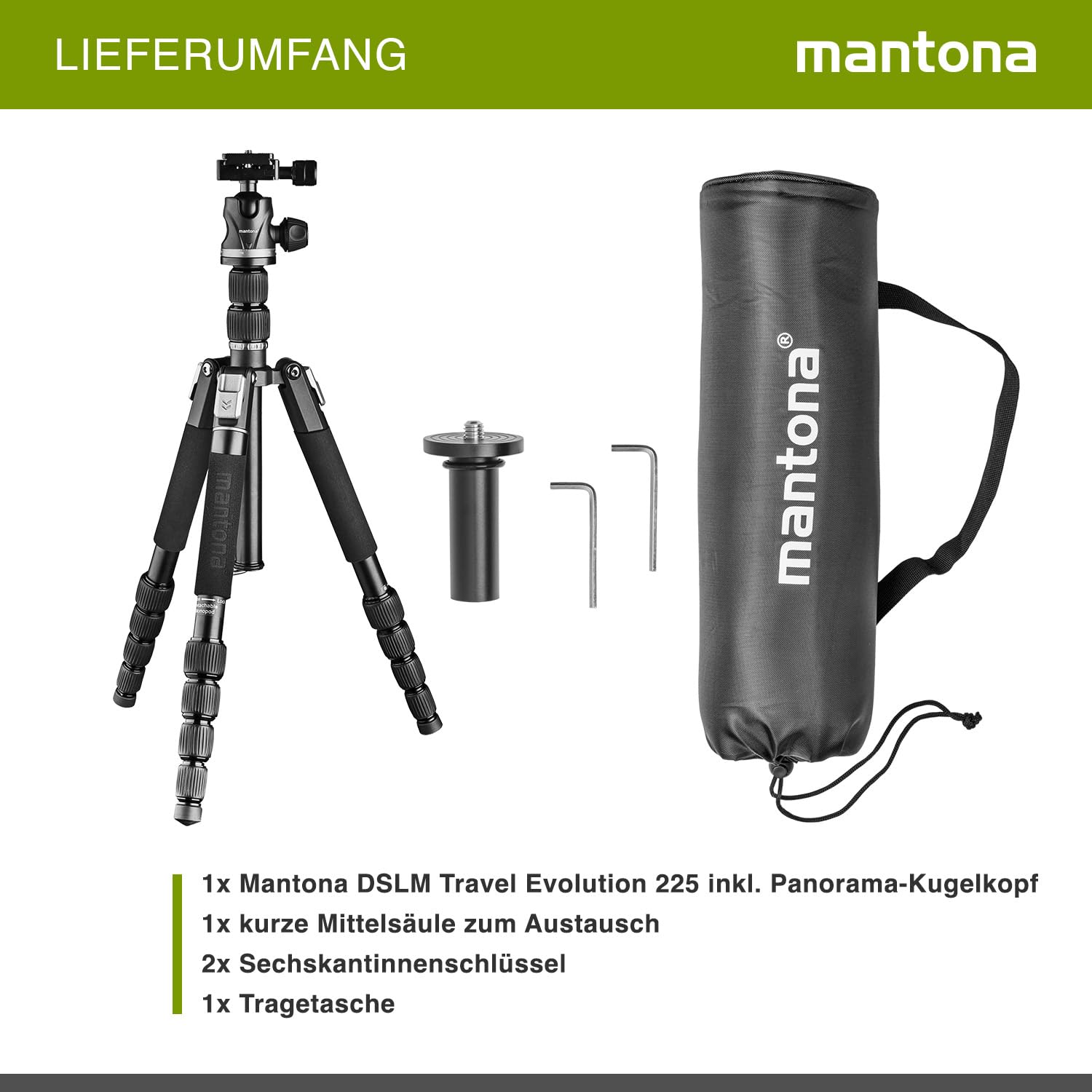 Mantona Cavalletto fotografico da viaggio DSLM Travel Evolution 2252-RA regolabile fino a 147 cm, max 8 kg, con testa a sfera, Treppiedi Stativo fotografia
