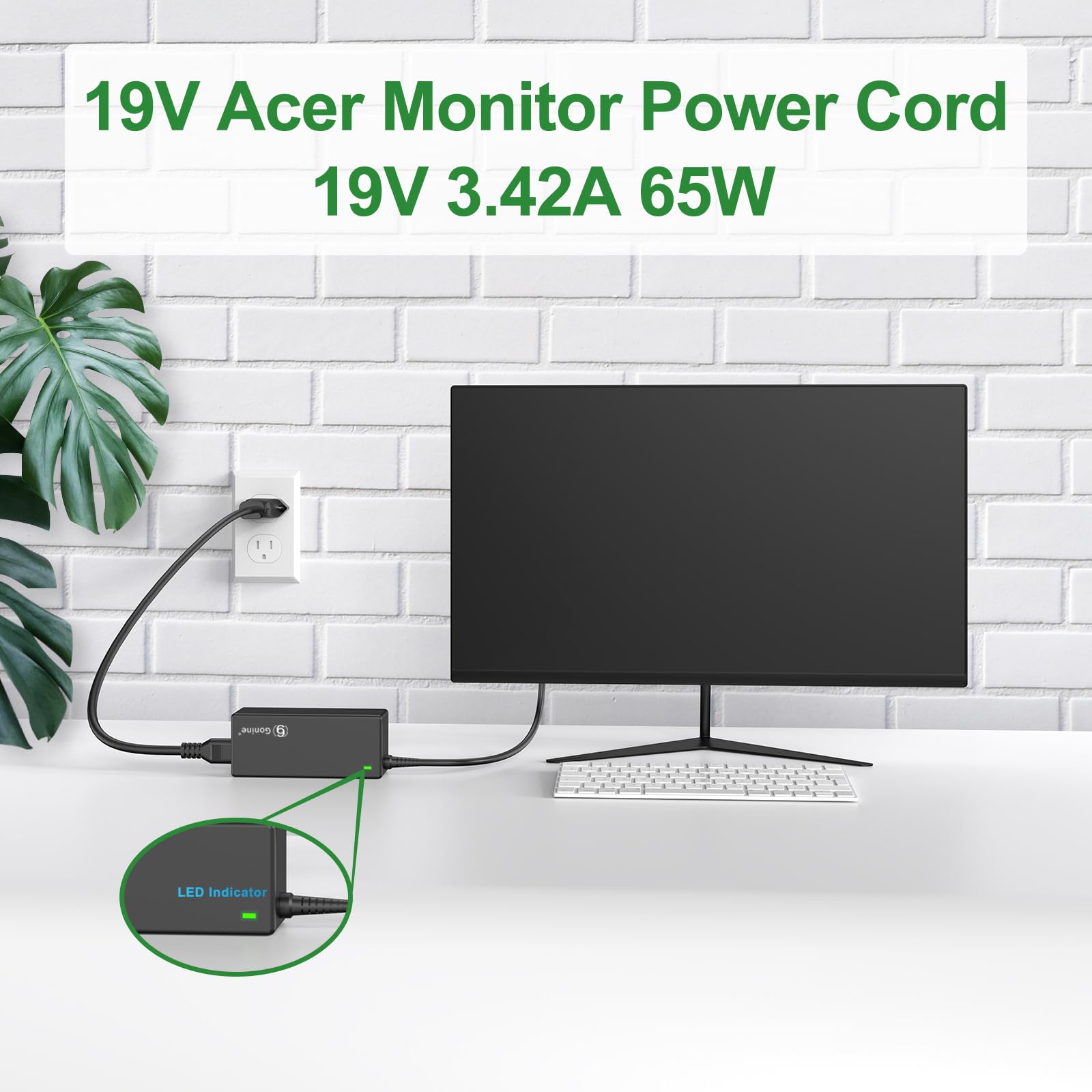 19V 3.42A AC Adapter Ladegerät für Acer Monitor | 19V Netzkabel für Acer-Monitor R240HY SB220Q SA230 S231HL S232HL H236HL S202HL S230HL S240HL S220HQL S271HL(5.5mm*1.7mm)