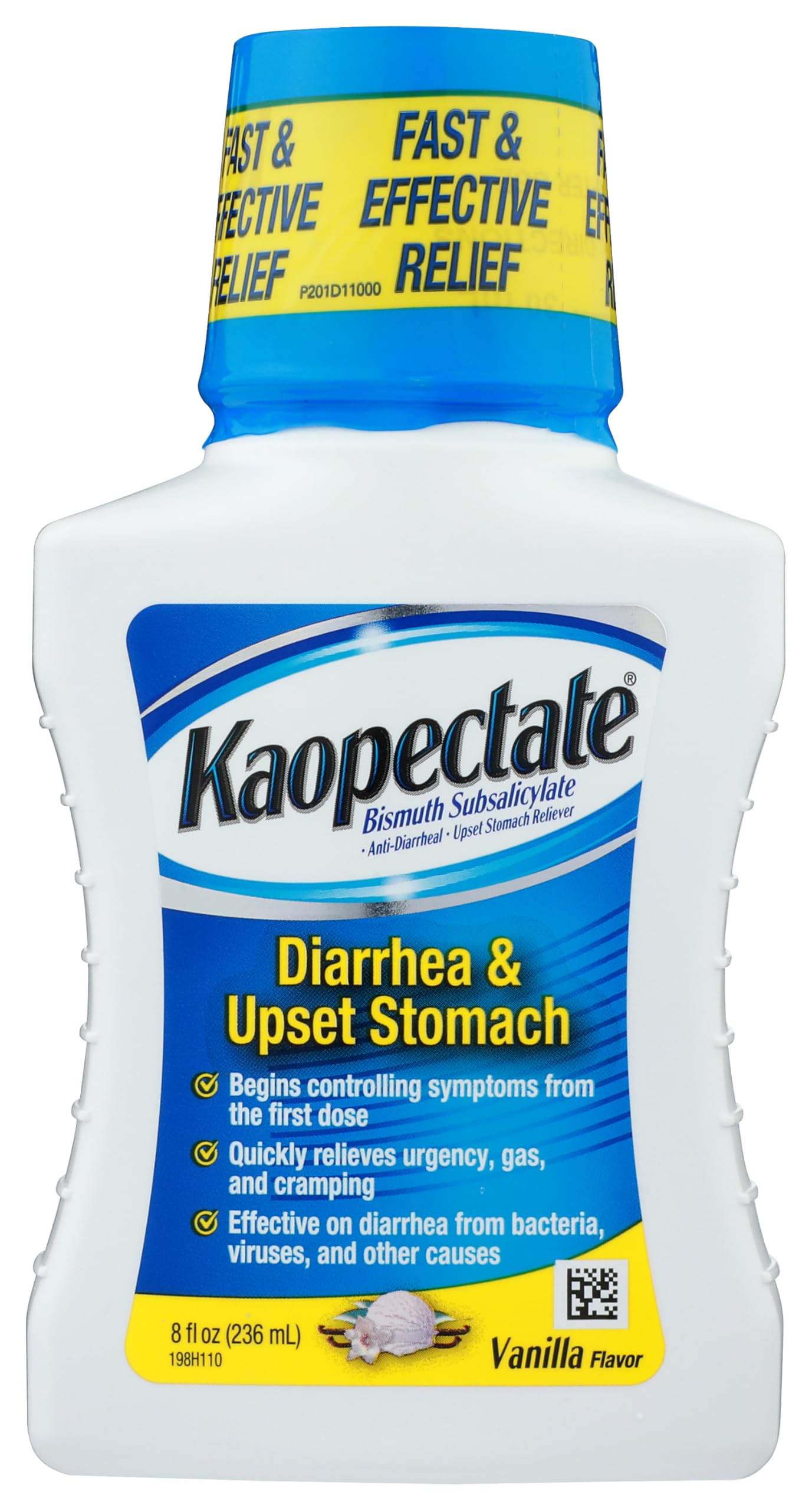 Kaopectate Vanilla Multi-Symptom - Diarrhea Medication for Adults with Bismuth Subsalicylate, Anti-Diarrhea Medicine for Stomach Relief - 8oz