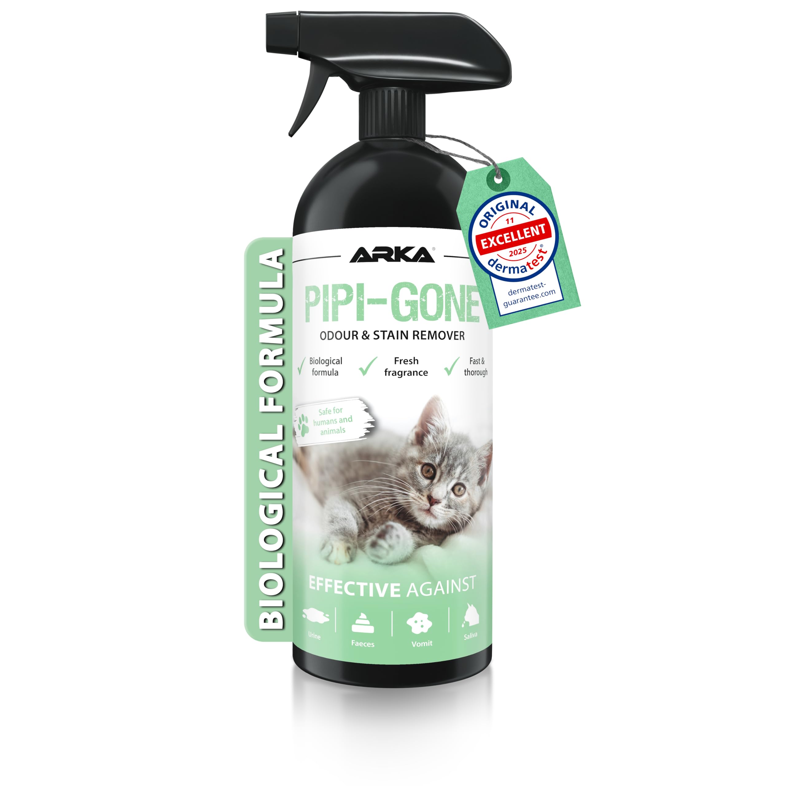 Cat urine remover – PIPI-Weg Spray 750 ml – enzym cleaner for pet stains & odours – removes cat pee, vomit & faeces – safe, natural & deep-acting – for carpets, litter boxes, sofas, textiles – by ARKA