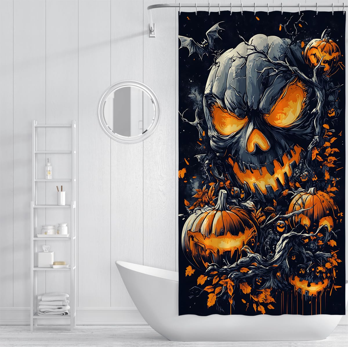 Tende Doccia Zucca Arancione Gotica Foglie Nere 200x200cm