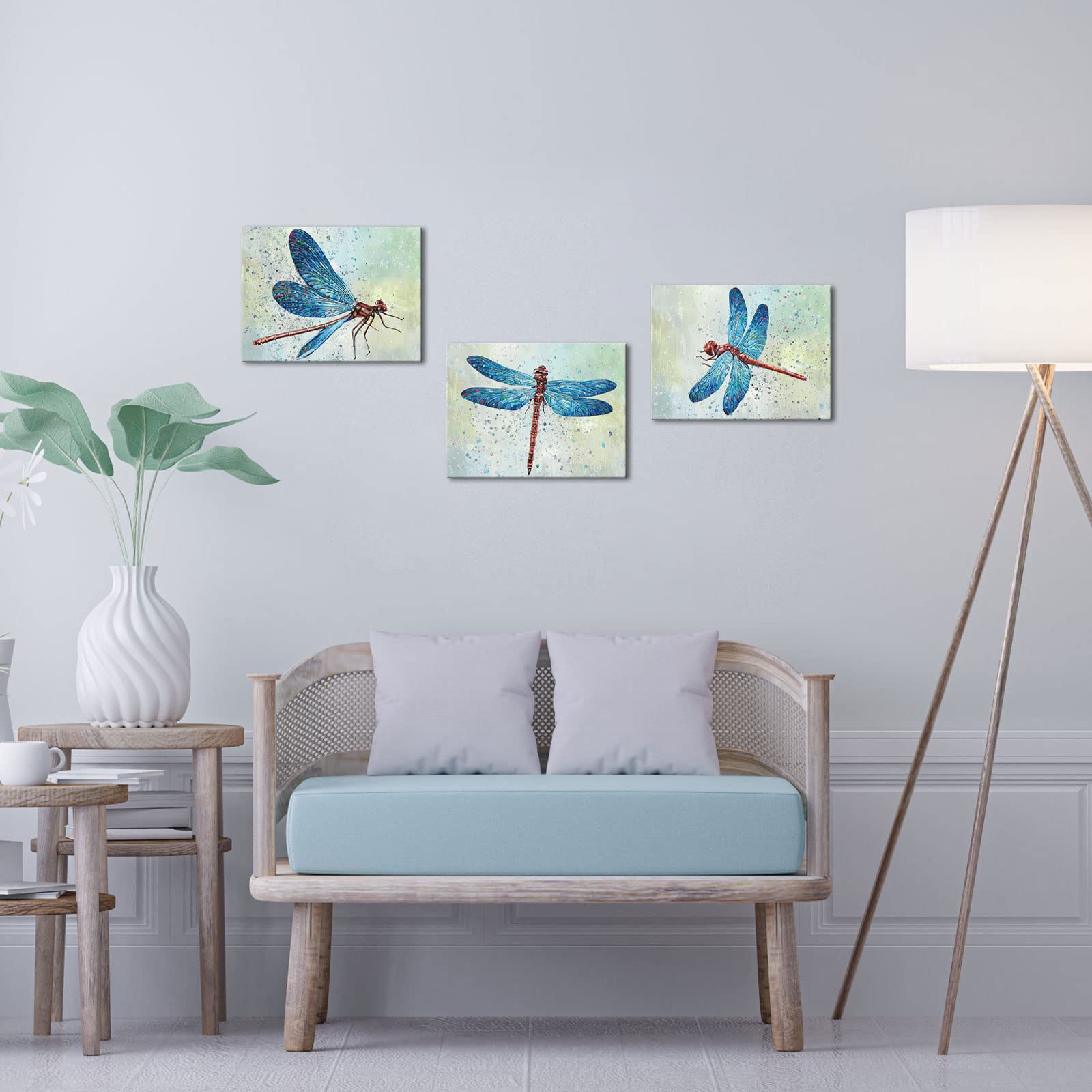 Framed Vintage 3D Textured Wall Art - Dark Green Dragonfly Flowers Wall Decor - Hand Drawn Sandstone Nature Botanical Pictures For Living Room Bedroom Home Decor 12x16in - View #5