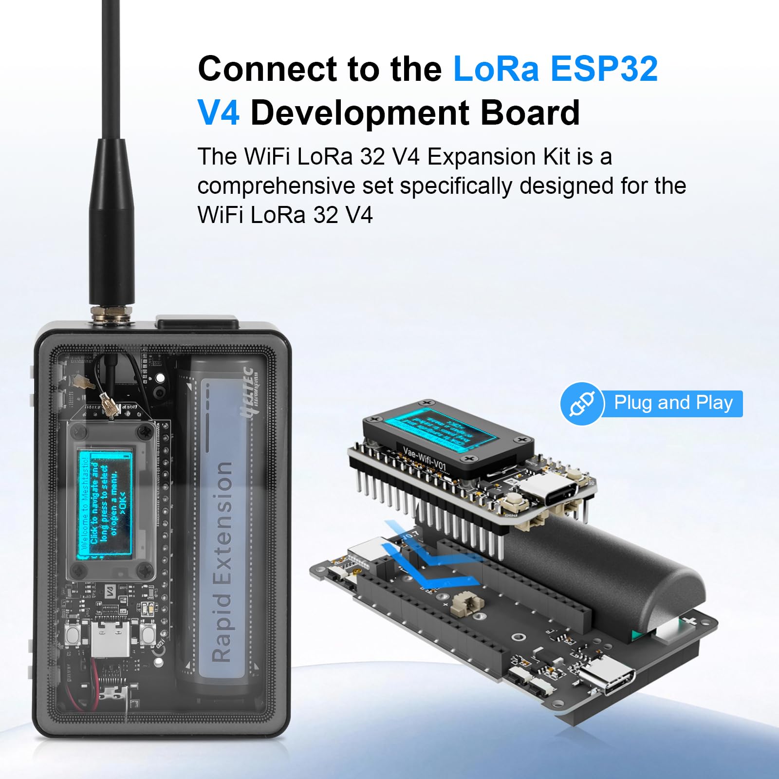 LoRa ESP32 V4 Carte de développement avec capteur TH, module APKLVSR LoRa 32 V4 avec batterie 2800 mAh et GPS, boîtier en verre trempé, ESP32-S3R2, puce LoRa WiFi Bluetooth 1262, pour Arduino