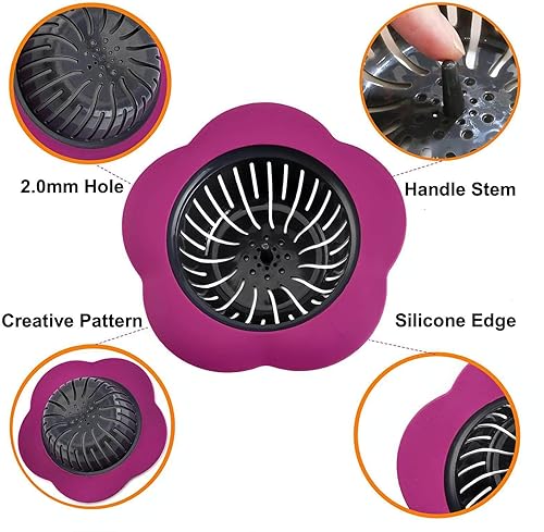 Miniatura 2 de Colador de fregadero de cocina, 4 coladores de silicona para fregadero, borde ancho grande de 4.5 pulgadas de diámetro, colador de drenaje para