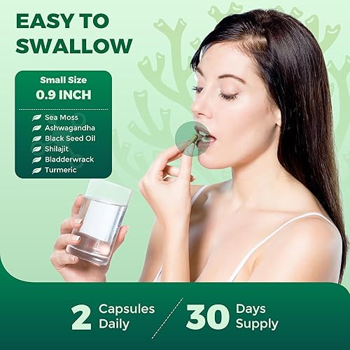 Miniatura 7 de Musgo marino 8000 mg Ashwagandha 3000 mg aceite de semilla negra 4000 mg Shilajit 1000 mg, cápsulas de musgo marino con bardana cúrcuma vitaminas C