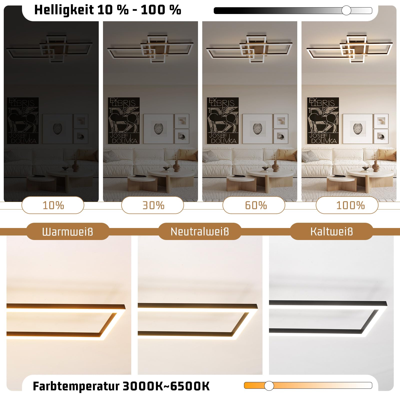 CBJKTX LED Deckenleuchte Wohnzimmer Deckenlampe Dimmbar mit Fernbedienung | Wohnzimmerlampe Holz Schwarz Modern Schlafzimmerlampe aus Metall Küchenlampe für Schlafzimmer Esszimmer Arbeitszimmer