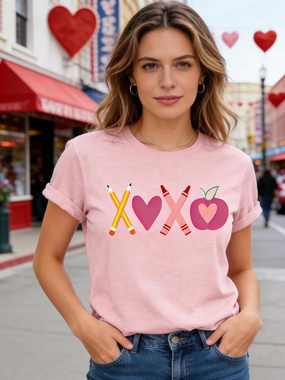 Teacher Valentines Shirt for Women Teacher Tshirts Valentines Day Shirt Casual Love Heart Tshirt Gift Tops - Image 2