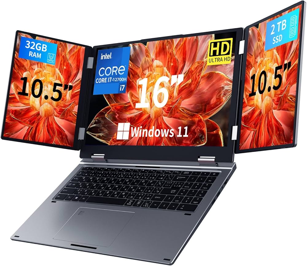 Amazon.co.jp: 3画面ノートパソコン 16インチ+10.5インチ×2 サブ