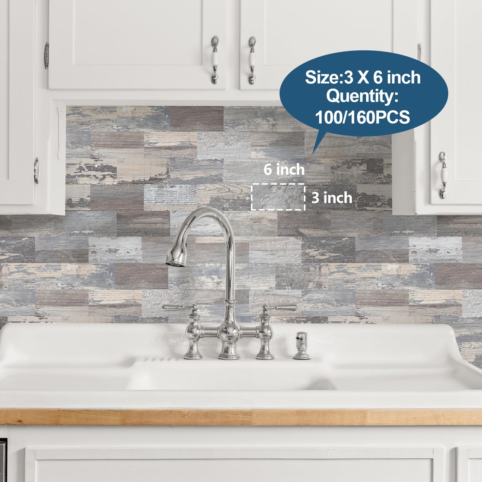 160 Pieces Peel and Stick backsplash 3 x 6 Inches 3D Light Wood PVC Composite Wall Tile Stick on Backsplash Tile for Kitchen Bathroom Laundry Room - Image 3
