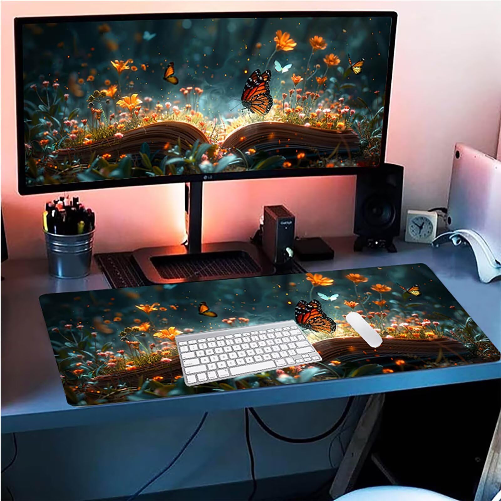 Tappetino Mouse Farfalla, Tappetino Mouse XXL 1500 x 800 mm, Gaming Mouse Pad con Base in Gomma Antiscivolo, Mousepad Migliorare la Velocità e la Precisione, Ufficio Accessori Gaming, Grigio J-7087