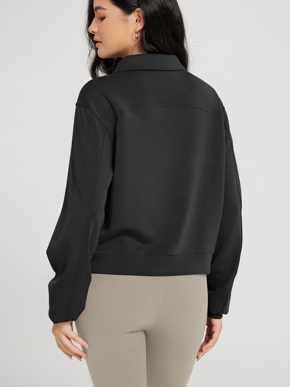 ODODOS Modal Soft Half-Zip Collared Sweatshirts for Women Long Sleeve Relaxed Pullover Top with Pockets - Image 2