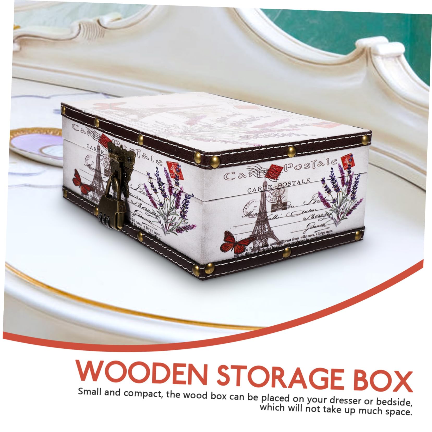 PRETYZOOM Vintage Dekorative Retro Schmuckkiste Holz Leder Aufbewahrungsbox mit Schloss und Ausreichendem Fassungsvermögen mit Staubschutz für Schreibtisch und Kommode