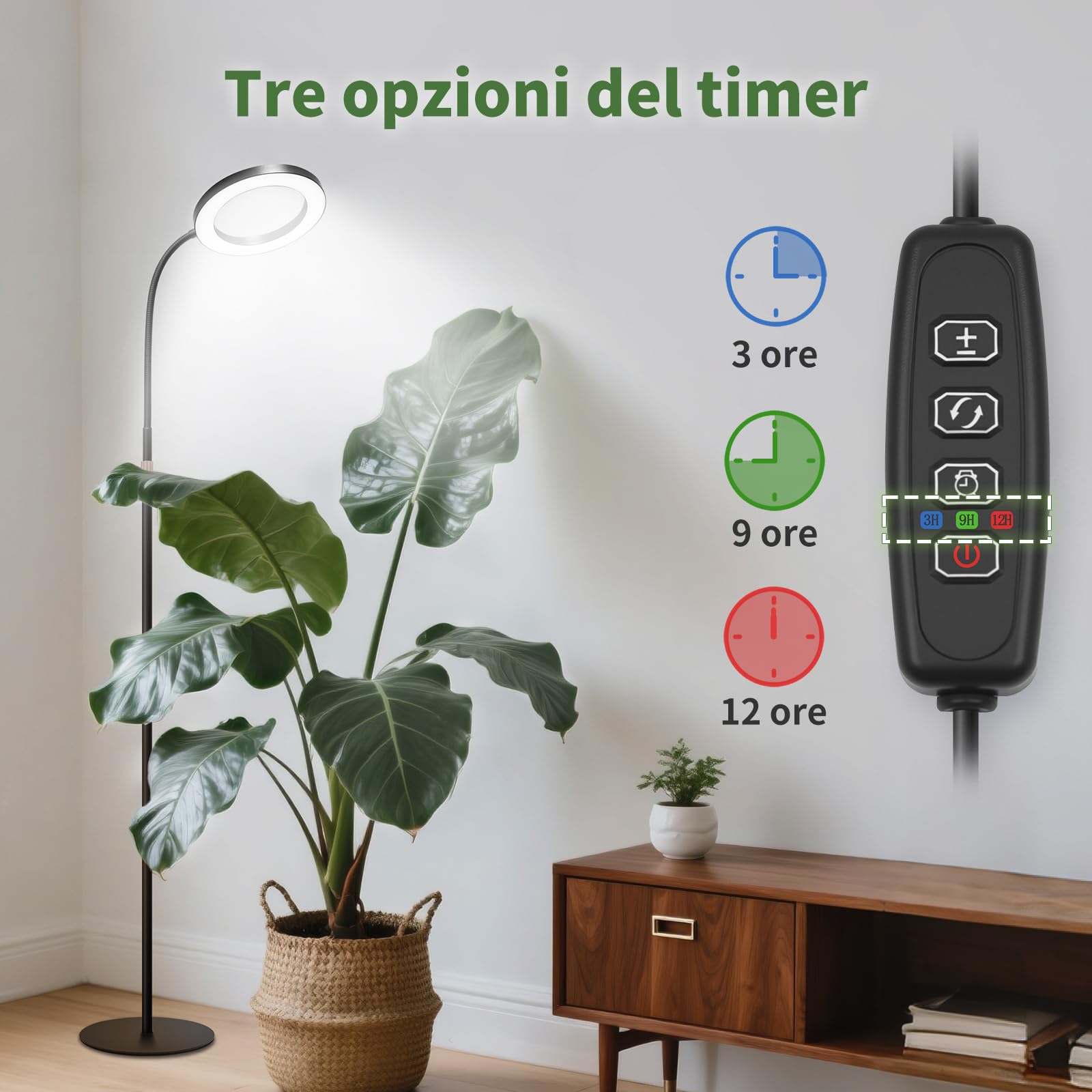 Acelane Lampada per piante LED, luce di crescita a spettro completo con supporto, 3 modalità luce con timer 3/9/12 ore, altezza regolabile 80-160cm, per piante da interno e piante grandi