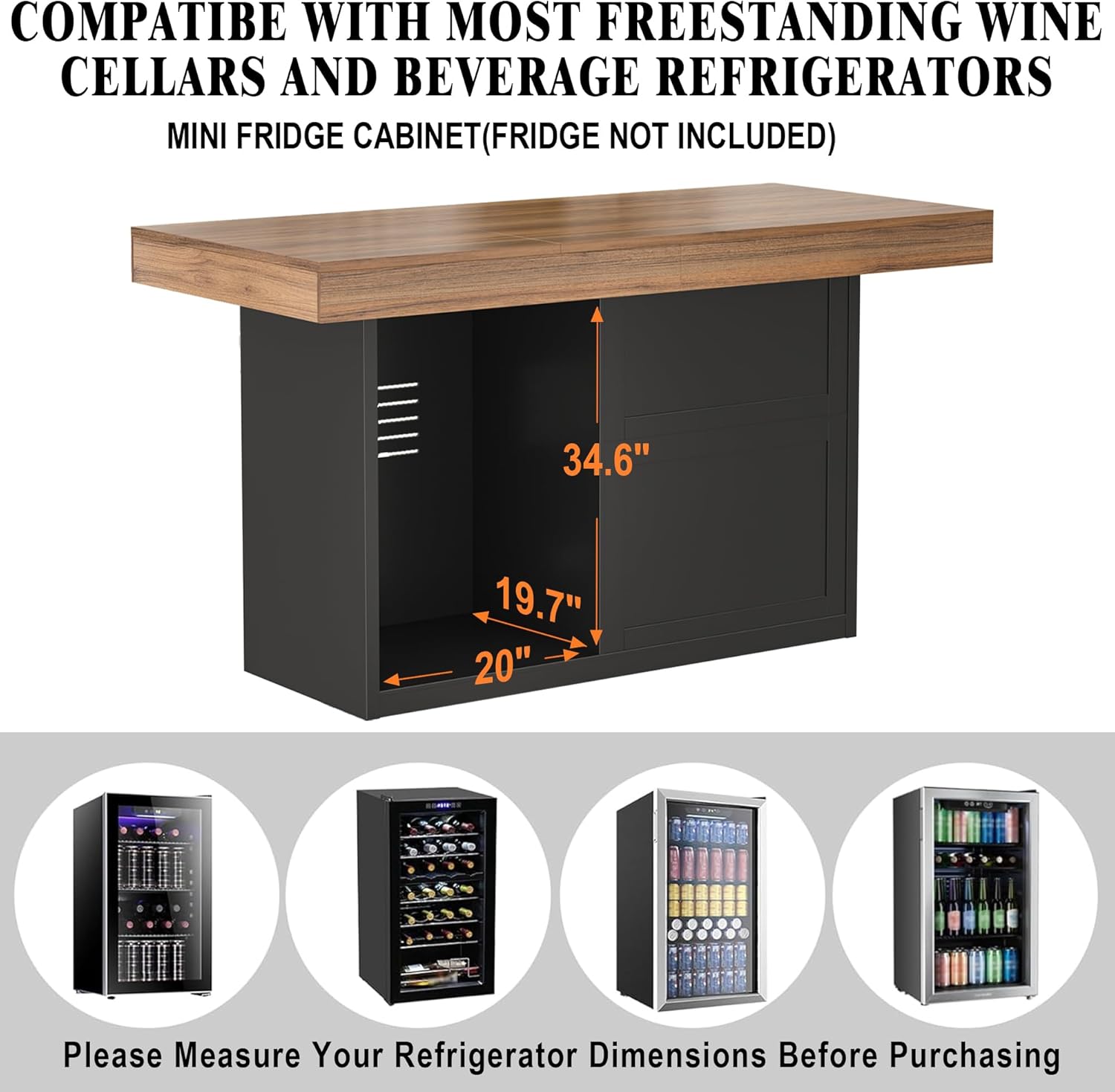 GDLF Bar Height Table with Fridge Space, 41.1" H Counter Height Pub Tall Dining Table, Kitchen Bar with Storage for Dining Room or Basement