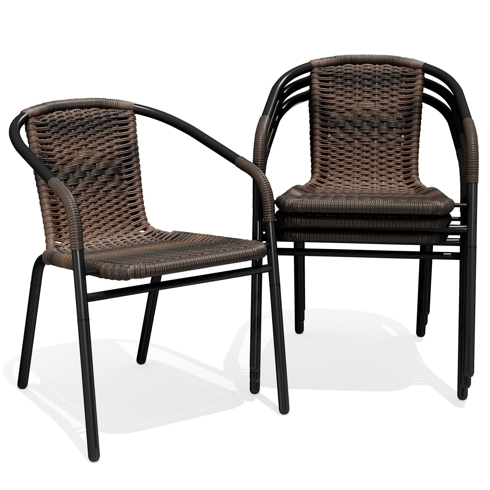 JEAREY Outdoor Dining Chairs Set of 4, Stackable Rattan Patio Chairs, Brown