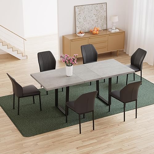 ZckyCine Moderno juego de mesa de comedor de mediados de siglo para 6 a 8 personas mesa de comedor extensible de madera maciza y 4 sillas tapizadas