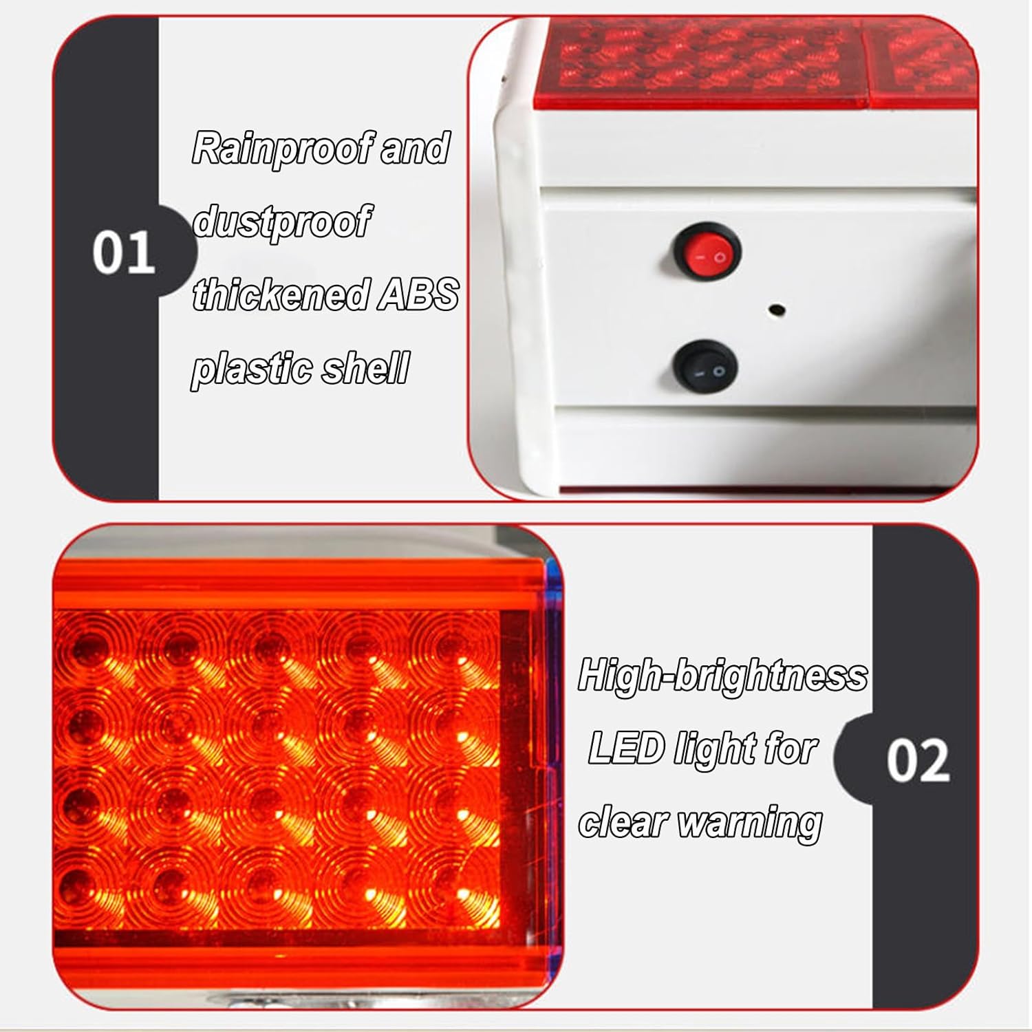 15"x5.5"/18.5"x5.5" Solar Strobe Light, Waterproof Safety Barricade Warning Lights, Solar Warning Lights Red & Blue Light Flashing for Road Safety, Construction Site (2PC, 18.5"x5.5")