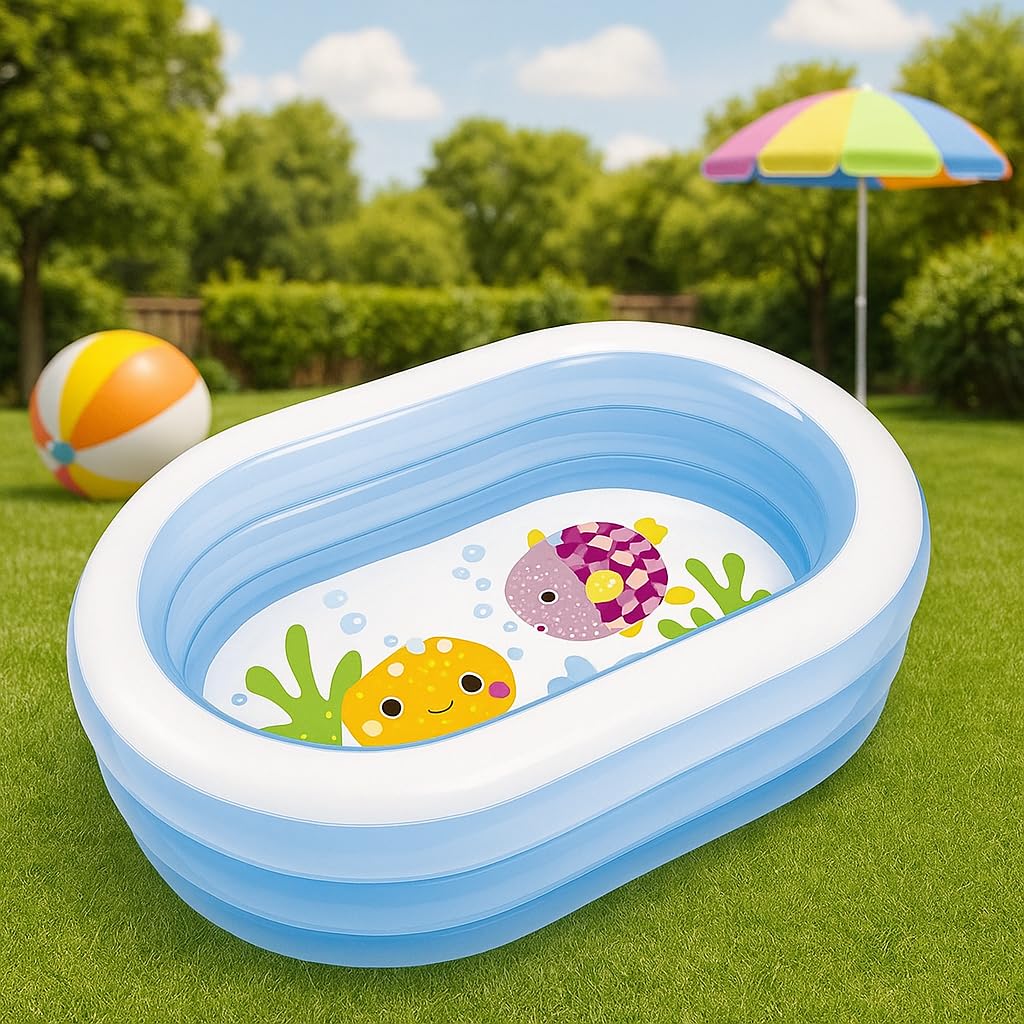 Toyshine Big Size Inflatable 3 Rings Baby Bath Tub Swimming Pool Play Centre Toy for Kids - 64x42x18 inches