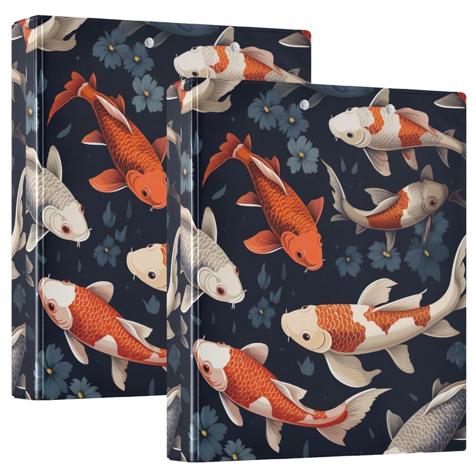 Lot de 2 classeurs décoratifs à 3 anneaux en forme de poisson koi de 3,8 cm avec poches, pour l'école, l'université ou le bureau