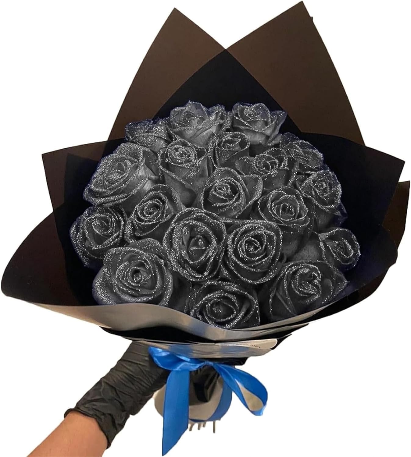 Qklovni (Self-Assembly) Glitter Rose Bouquet,Artificial Rose Flowers Bouquet, Bouquet Shiny Fake Rose Bouquet Love Gift, Rose Glitter, Bouquet Gifts for Valentine's Day Gift (Silver, 50 Roses)