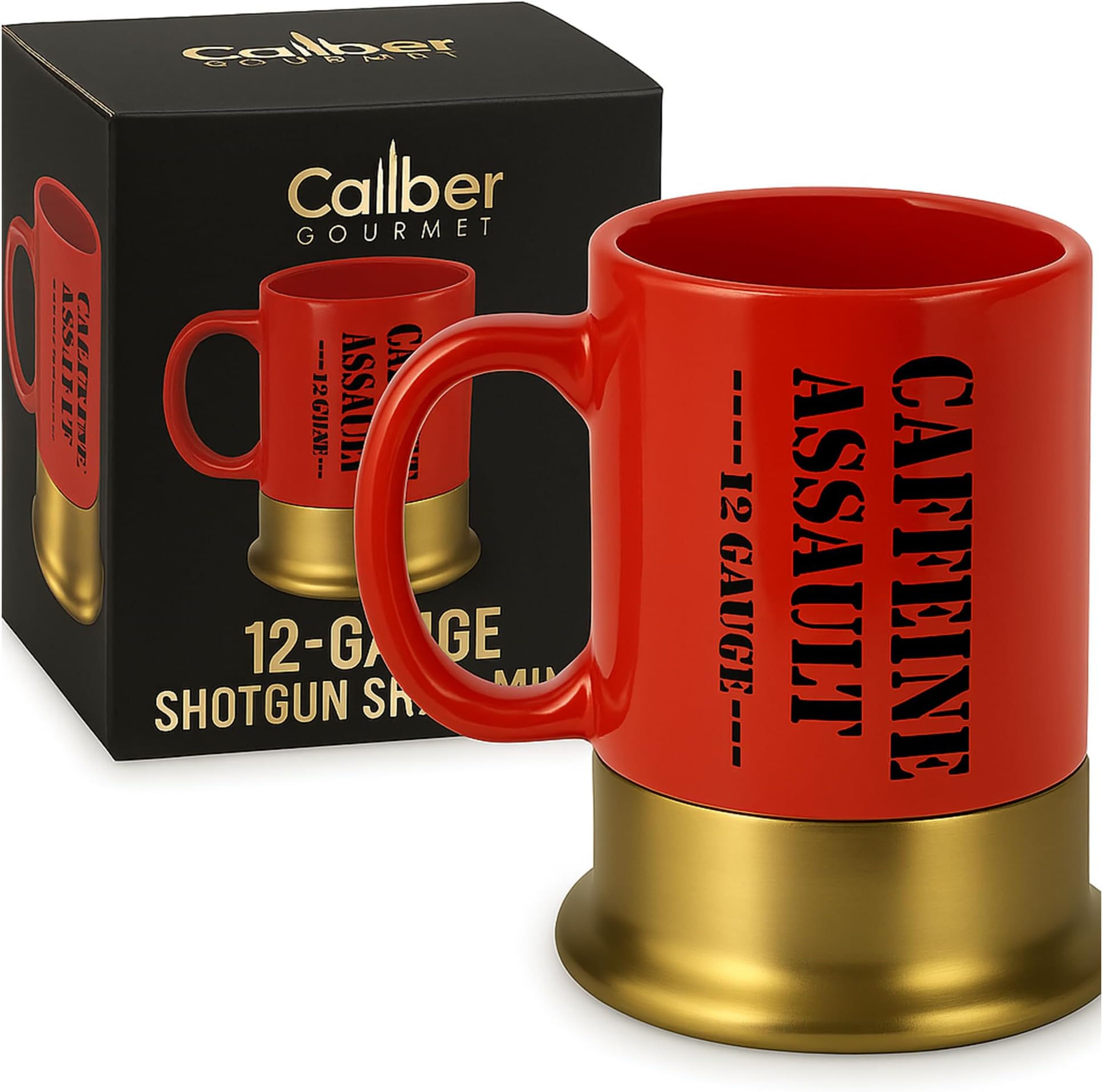 Caliber Gourmet 12-Gauge Shotgun Shell Mug – Bold Red Ceramic Gun Coffee Mug | Unique Gift For Hunters, Gun Enthusiasts & Collectors – Shotgun Shell Cup for Birthdays, Father's Day, Christmas & More