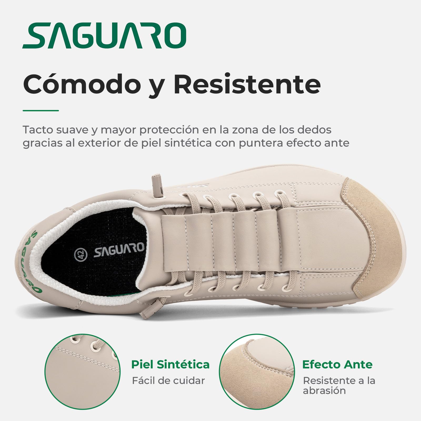 SAGUARO Zapatillas Barefoot Hombre Mujer, Calzado Minimalista Respetuoso - Zapatos Casual Deportivos para Pies Anchos, Ligeros y Antideslizante para Uso Diario, Trabajo y Viaje Caqui,Gr.38