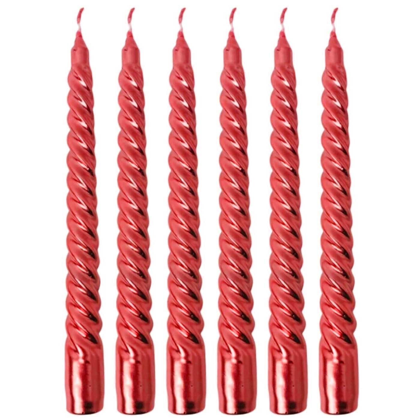 Acan Tradineur - Pack de 6 Velas en Espiral, cirios de Mesa alargados, Cera y Mecha de algodón, rituales y Ceremonias, decoración, Navidad, Fiestas, Bodas (Rojo, 20 cm)