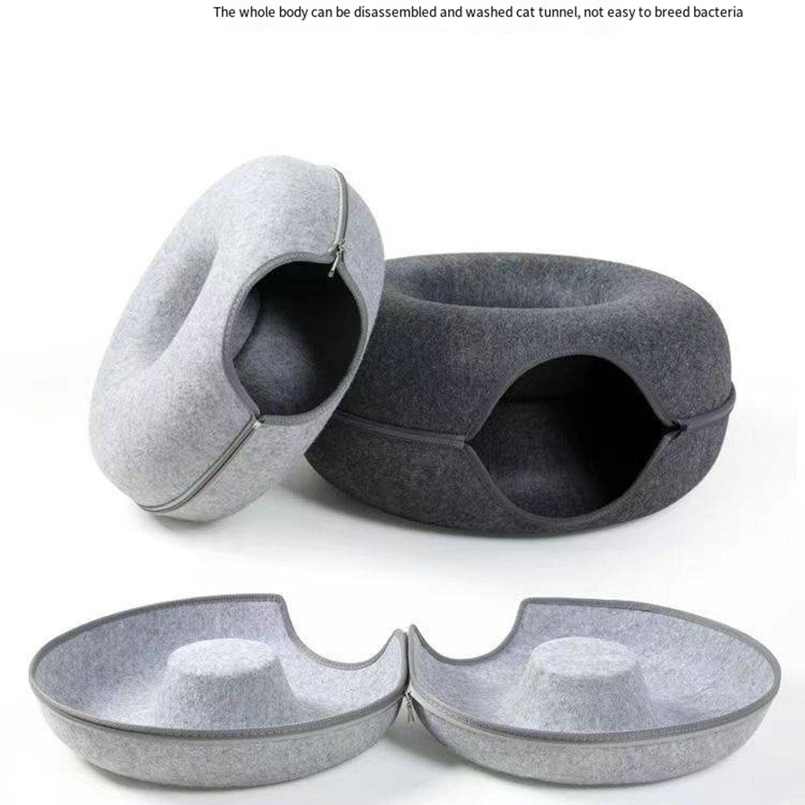 كهف للقطط من بيكابو، عش قطط قابل للإزالة بتصميم نفق من اللباد، عش للحيوانات الأليفة بتصميم حلوى دونات دائرية، سرير وكهف للقطط وكهف لجميع الفصول (كبير، داكن)