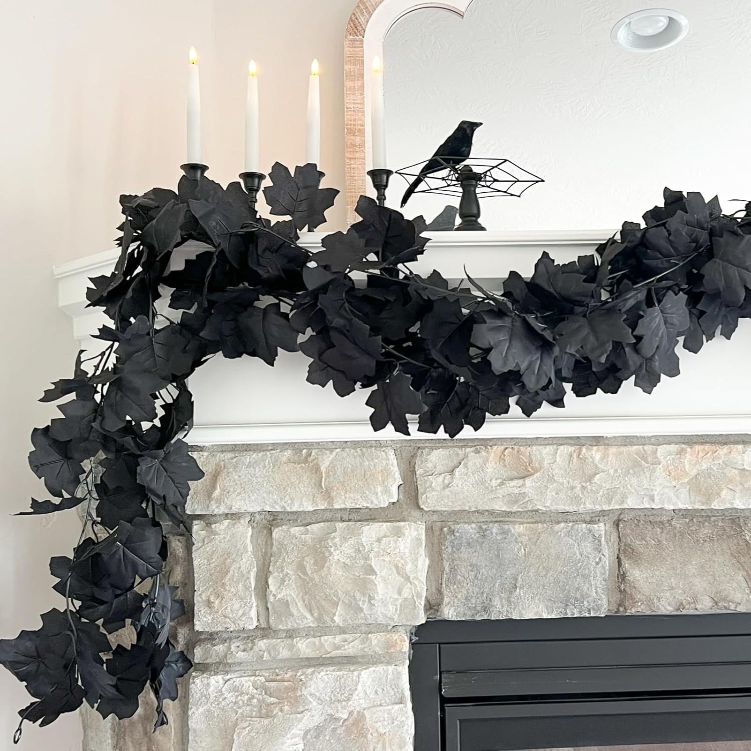 CQURE 9 Pack Black Fall Leaf Garland, Total 53.1Ft Halloween Garland Hanging Vines Artificial Fall Maple Leaves Thanksgiving Decor for Home Wedding Fireplace Christmas - Image 8