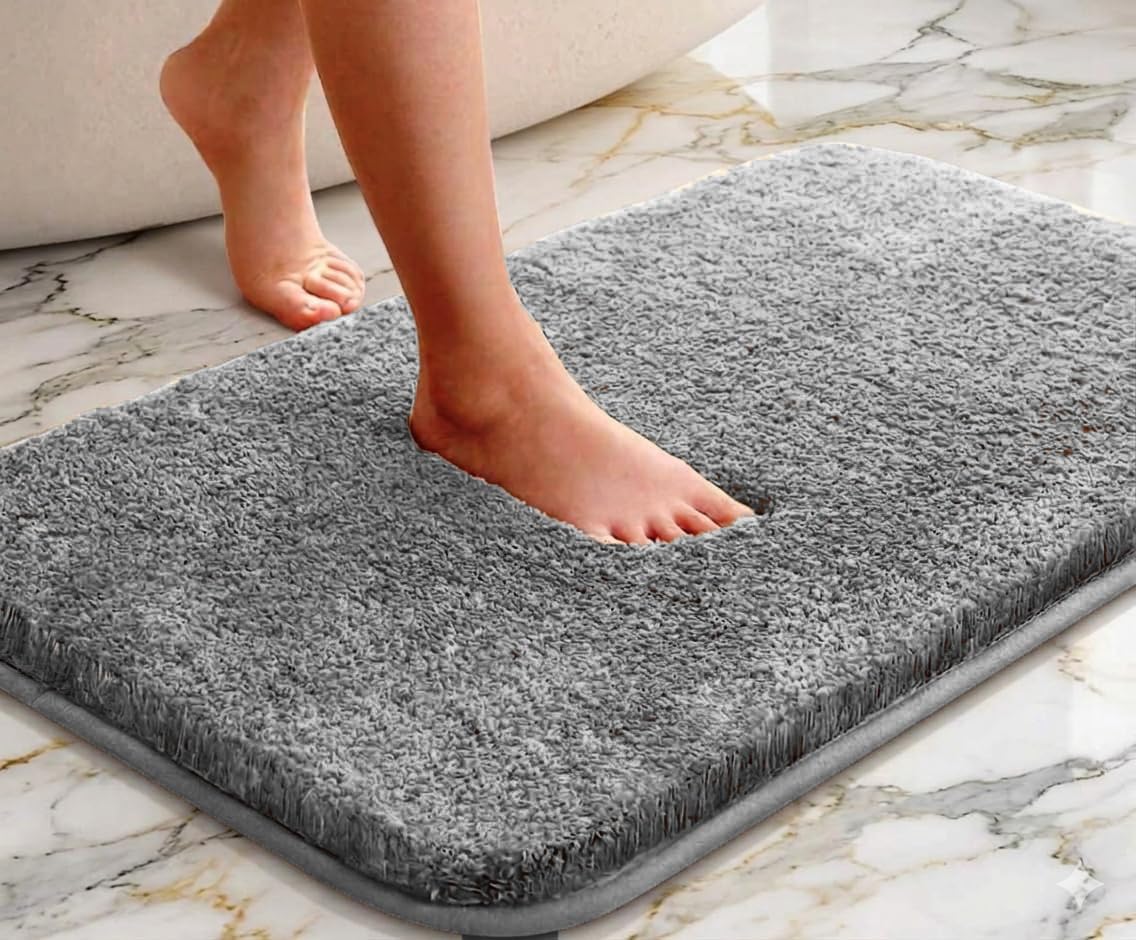 MAXOSHINE Microfiber Bathroom Mat Anti Skid-Highly Absorbent Super Soft Door Mats for Home Kitchen Living Room-2000 GSM Floor Mat-40 x 60 cm (Grey)-image-36